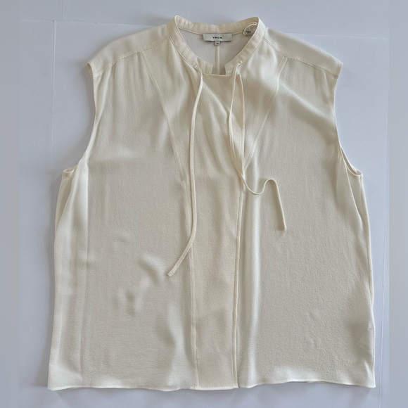 Vince Tie Neck Sleeveless 100% Silk Blouse in Off-White | XL | NWT - Picture 4 of 16